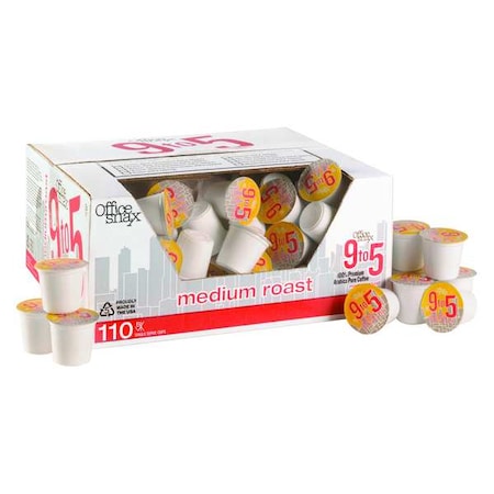 9 To 5 Coffee Coffee, Caffeinated, Single Serve Pod .35 oz, Arabica, Medium Roast, PK110 OFX00046