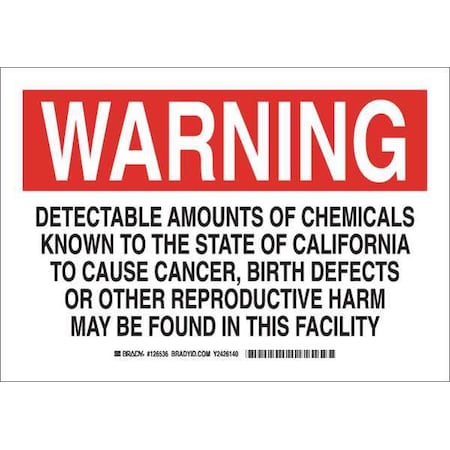 Brady Warning Sign, 10 in H, 14 in W, Rectangle, English, 126537 126537