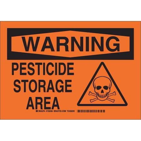 Brady Warning, Pesticide Storage Area, 14" W x 10" H, Rectangle, Aluminum 126597