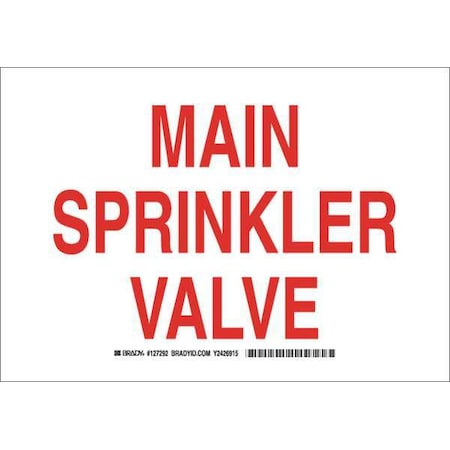 Brady Fire Sprinkler Sign, 10 in Height, 14 in Width, Aluminum, Rectangle, English 127293
