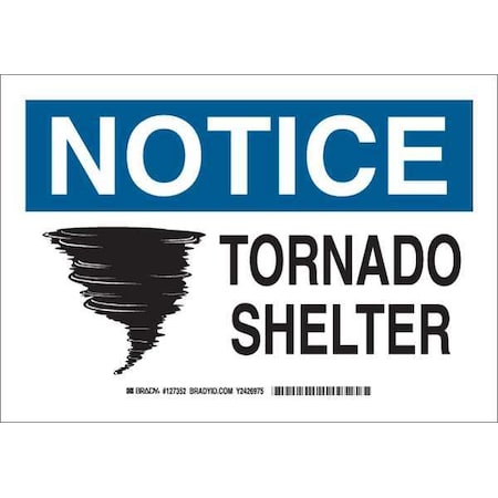 Brady Notice, Tornado Shelter, 14 in W x 10 in H, Rectangle, Aluminum, 127353 127353