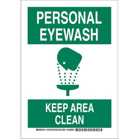 Brady Personal Eye Wash, Keep Area Clean, 10" W x 14" H, Rectangle, Polyester, 127379 127379
