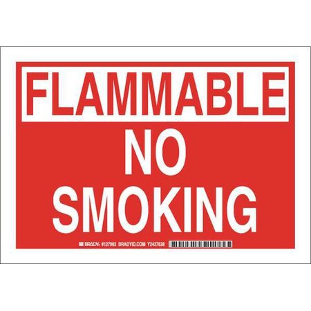 Brady No Smoking Sign, 10" H, 14 in W, Plastic, Rectangle, English, 127984 127984