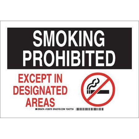 Brady No Smoking Sign, 7" H, 10" W, Polyester, Rectangle, English, 128078 128078