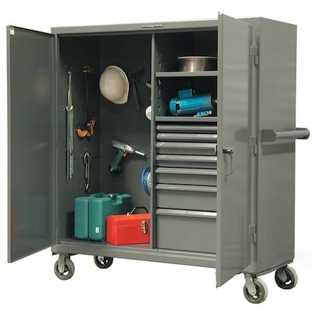 Strong Hold Solid Door Storage Cabinet, 60 in W, 68 in H, 24 in D, Dark Gray 55-242-7/5DB-CA