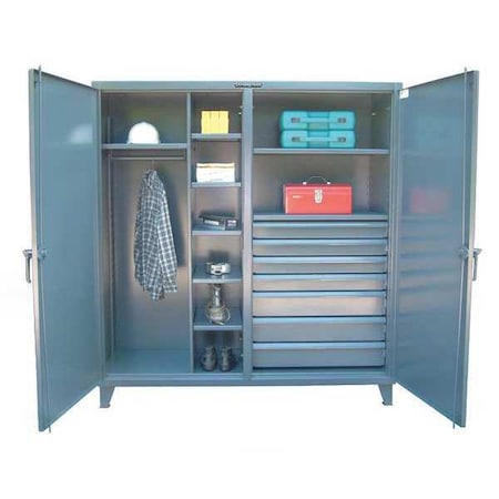 Strong Hold Combo Drawer Storage Cabinet, 78 in H, 72 in W, 24 in D, Swing, Padlock Hasp, Dark Gray, 7 Drawers 66-DSW-247-7DB