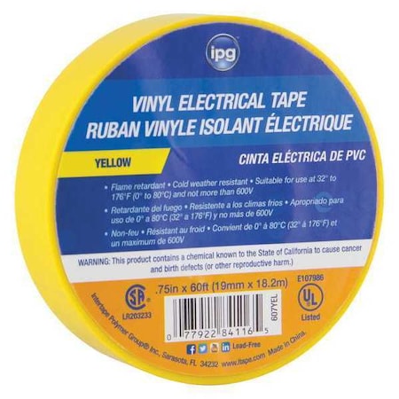Intertape Electrical Yellow .75X60 Plan, Pk120 85830