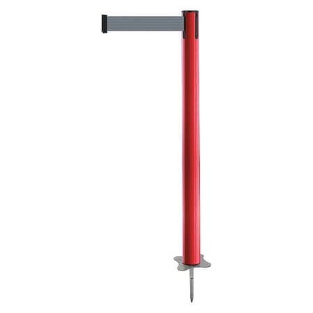 Tensabarrier Barrier Post with Belt, Red, 7 1/2 ft Length, 43 in Post Height, No Legend, Unfinished 884-21-STD-B5X-C