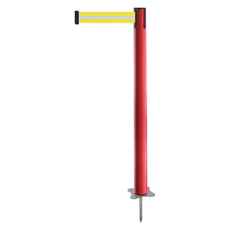 Tensabarrier Barrier Post with Belt, Red, 7 1/2 ft Length, 43 in Post Height, No Legend, Unfinished 884-21-STD-S8X-C