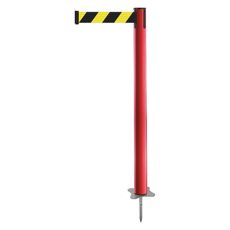 Tensabarrier Barrier Post with Belt, Red, 7 1/2 ft Length, 43 in Post Height, No Legend, Unfinished 884-21-STD-D4X-C