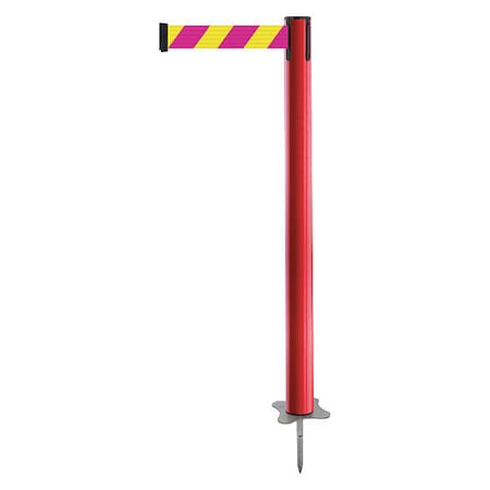 Tensabarrier Barrier Post with Belt, Red, 13 ft Length, 43 in Post Height, No Legend, Unfinished 884-21-MAX-D5X-C