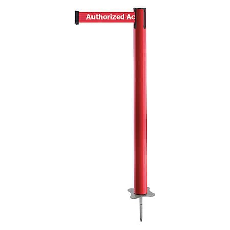 Tensabarrier Barrier Post with Belt, Red, 7 1/2 ft Length, 43 in Post Height, Authorized Access Only, Unfinished 884-21-STD-RAX-C
