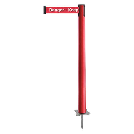 Tensabarrier Barrier Post with Belt, Red, 7 1/2 ft Length, 43 in Post Height, Danger Keep Out, Unfinished 884-21-STD-RHX-C