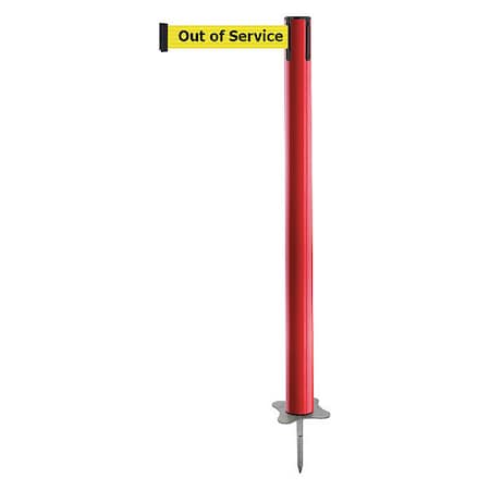 Tensabarrier Barrier Post with Belt, Red, 13 ft Length, 43 in Post Height, Out of Service, Unfinished 884-21-MAX-YEX-C