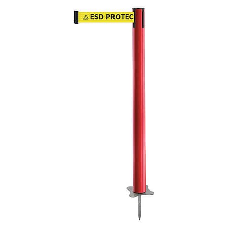 Tensabarrier Barrier Post with Belt, Red, 13 ft Length, 43 in Post Height, ESD Protected Area, Unfinished 884-21-MAX-ESD-C