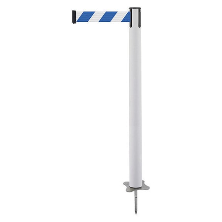 Tensabarrier Barrier Post with Belt, White, 7 1/2 ft Length, 43 in Post Height, No Legend, Unfinished 884-32-STD-D1X-C