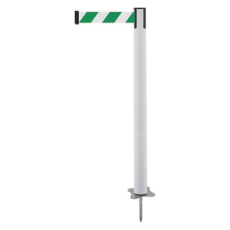Tensabarrier Barrier Post with Belt, White, 13 ft Length, 43 in Post Height, No Legend, Unfinished 884-32-MAX-D2X-C