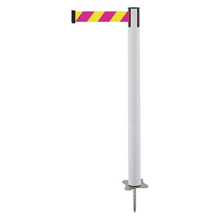 Tensabarrier Barrier Post with Belt, White, 13 ft Length, 43 in Post Height, No Legend, Unfinished 884-32-MAX-D5X-C