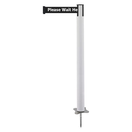 Tensabarrier Barrier Post with Belt, White, 13 ft Length, 43 in Post Height, Please Wait Here, Unfinished 884-32-MAX-BCX-C