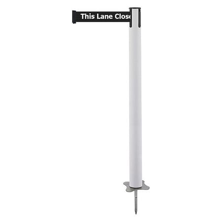 Tensabarrier Barrier Post with Belt, White, 13 ft Length, 43 in Post Height, This Lane Closed, Unfinished 884-32-MAX-BDX-C