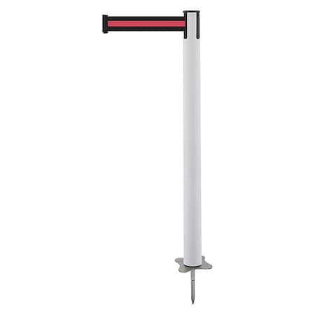Tensabarrier Barrier Post with Belt, White, 7 1/2 ft Length, 43 in Post Height, No Legend, Unfinished 884-32-STD-S2X-C