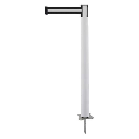 Tensabarrier Barrier Post with Belt, White, 13 ft Length, 43 in Post Height, No Legend, Unfinished 884-32-MAX-S3X-C