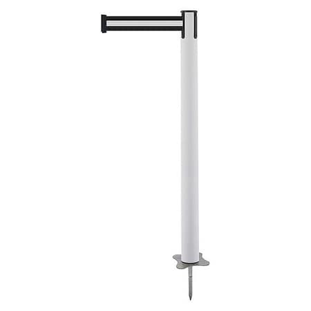 Tensabarrier Barrier Post with Belt, White, 7 1/2 ft Length, 43 in Post Height, No Legend, Unfinished 884-32-STD-S7X-C