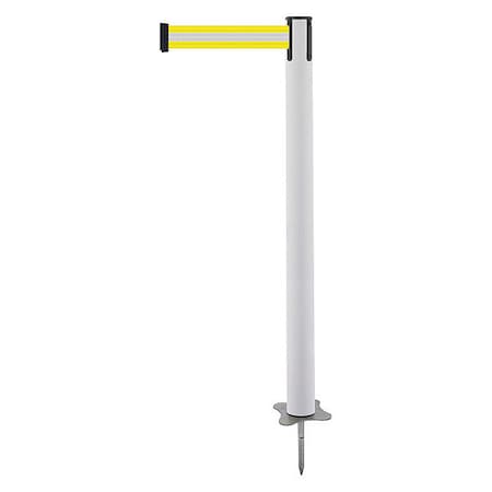 Tensabarrier Barrier Post with Belt, White, 7 1/2 ft Length, 43 in Post Height, No Legend, Unfinished 884-32-STD-S8X-C
