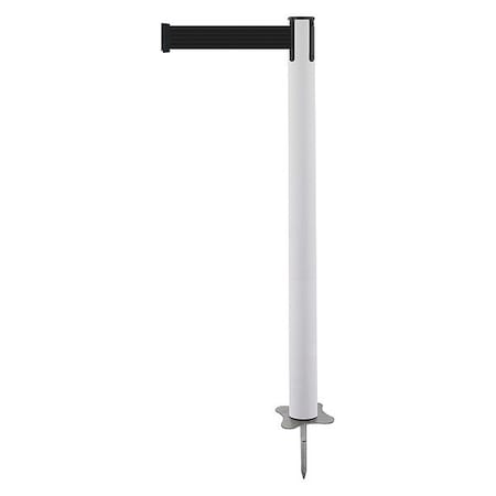 Tensabarrier Barrier Post with Belt, White, 7 1/2 ft Length, 43 in Post Height, No Legend, Unfinished 884-32-STD-B9X-C