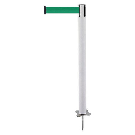 Tensabarrier Barrier Post with Belt, White, 7 1/2 ft Length, 43 in Post Height, No Legend, Unfinished 884-32-STD-G6X-C