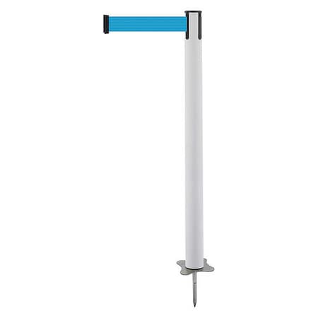 Tensabarrier Barrier Post with Belt, White, 13 ft Length, 43 in Post Height, No Legend, Unfinished 884-32-MAX-L3X-C