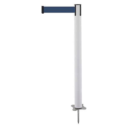 Tensabarrier Barrier Post with Belt, White, 13 ft Length, 43 in Post Height, No Legend, Unfinished 884-32-MAX-L7X-C