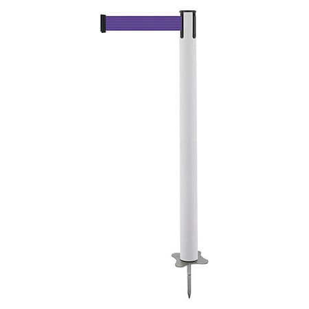 Tensabarrier Barrier Post with Belt, White, 7 1/2 ft Length, 43 in Post Height, No Legend, Unfinished 884-32-STD-P5X-C