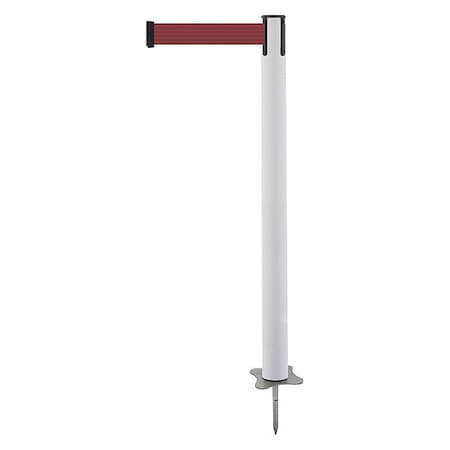 Tensabarrier Barrier Post with Belt, White, 13 ft Length, 43 in Post Height, No Legend, Unfinished 884-32-MAX-R7X-C