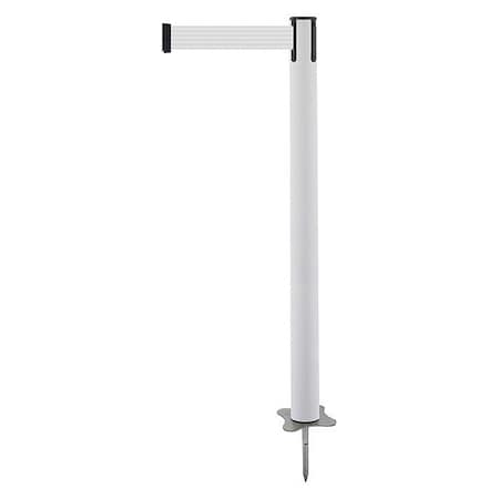 Tensabarrier Barrier Post with Belt, White, 13 ft Length, 43 in Post Height, No Legend, Unfinished 884-32-MAX-B1X-C