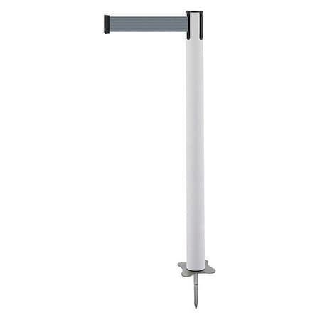 Tensabarrier Barrier Post with Belt, White, 13 ft Length, 43 in Post Height, No Legend, Unfinished 884-32-MAX-B5X-C