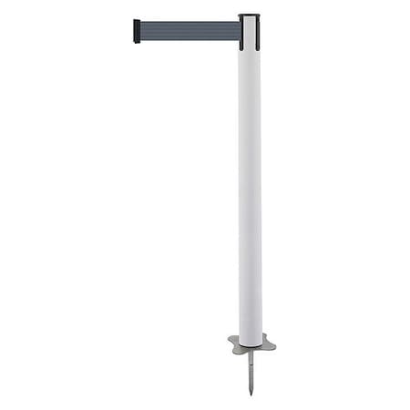 Tensabarrier Barrier Post with Belt, White, 13 ft Length, 43 in Post Height, No Legend, Unfinished 884-32-MAX-B7X-C