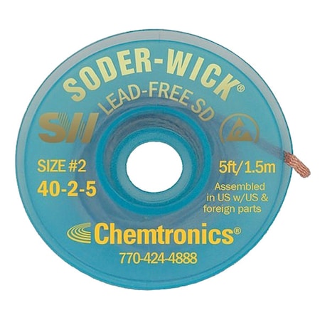 Chemtronics Desoldering Wick, 5 ft., 2, Copper 40-2-5