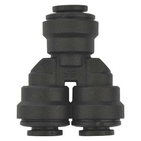 John Guest Push-Fit Wye Fitting, 1/4 in Tube Size, Polypropylene, Black, 10 PK PP2308E