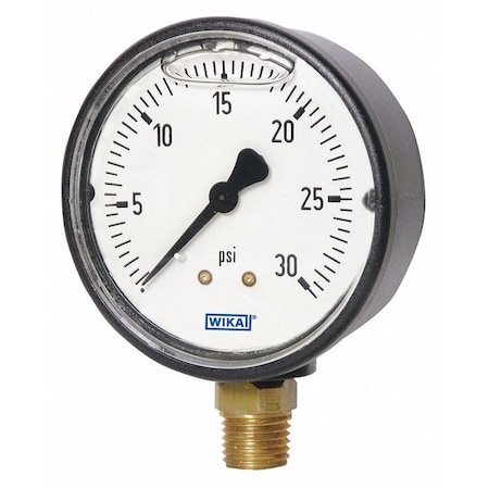 WIKA Compound Gauge, -30 to 0 to 30 psi, 1/4 in MNPT, Black 113.13.25.3030.L