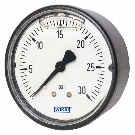 WIKA Vacuum Gauge, -30 to 0 in Hg, 1/4 in MNPT, Black 113.13.20.30V.B