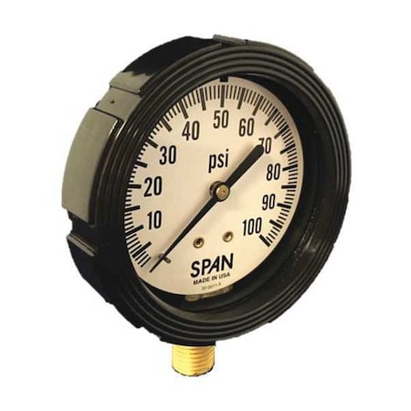 SPAN Pressure Gauge, 0 to 100 psi, 1/4 in MNPT, Black LFS-220-100#/KPA-G