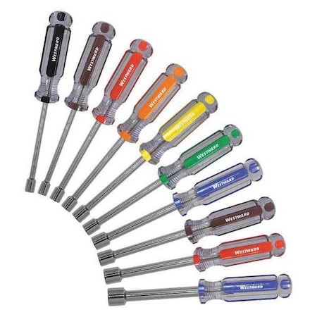 Westward Nut Driver Set, 10 pcs, Solid Round, Metri 401L16