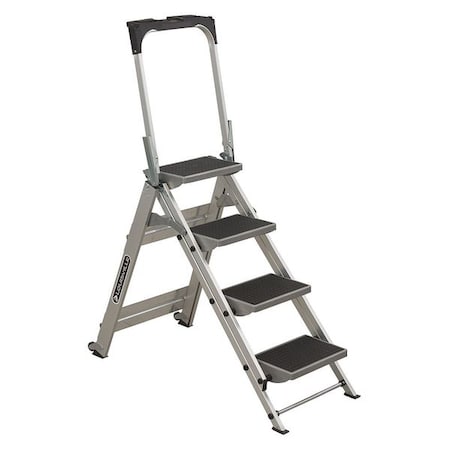 Louisville Step Stool, 4 Steps, 300 lb Load Capacity, 56 in Overall Height, Aluminum, Silver L-2011-04
