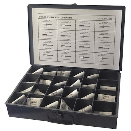 Zoro Select Blind Rivet Assortment, 1450 pcs. JBDL16BR