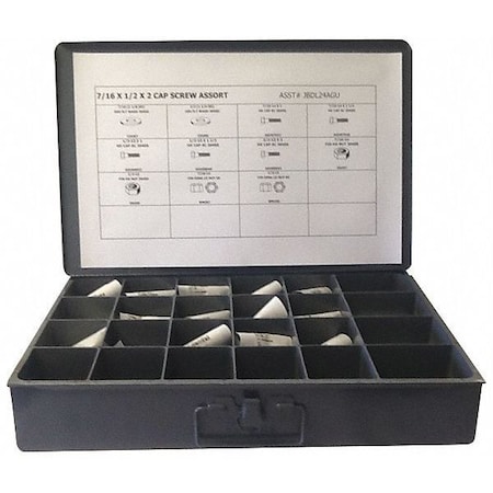 Zoro Select 7/16"; 1/2" Hex Head Cap Screw Assortment, Black Oxide Finish, Stainless Steel JBDL24AGU