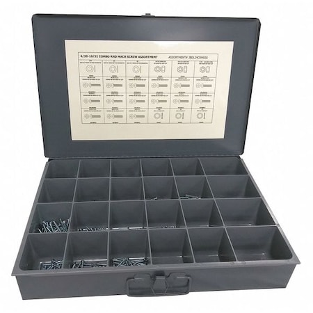 Zoro Select Nut and Screw Assortment, #6-32 to #10-32, Low Carbon Steel, Zinc Plated JBDL24CRMS50