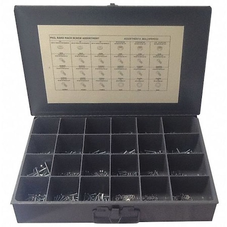 Zoro Select Nut and Screw Assortment, #6-32 to 1/4"-20, Low Carbon Steel, Zinc Plated JBDL24FHMS50