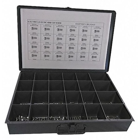 Zoro Select Socket Head Cap Screw Assortment, 18-8 Stainless Steel, Plain Finish, 600 PCS JBDL24JAA25