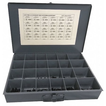 Zoro Select 1"; 1/2"; 1/4"-20; #10-24; #10-32; 3/4"; 3/8"; 5/8"; #8-32 Socket Head Cap Screw Assortment JBDL24JMR25